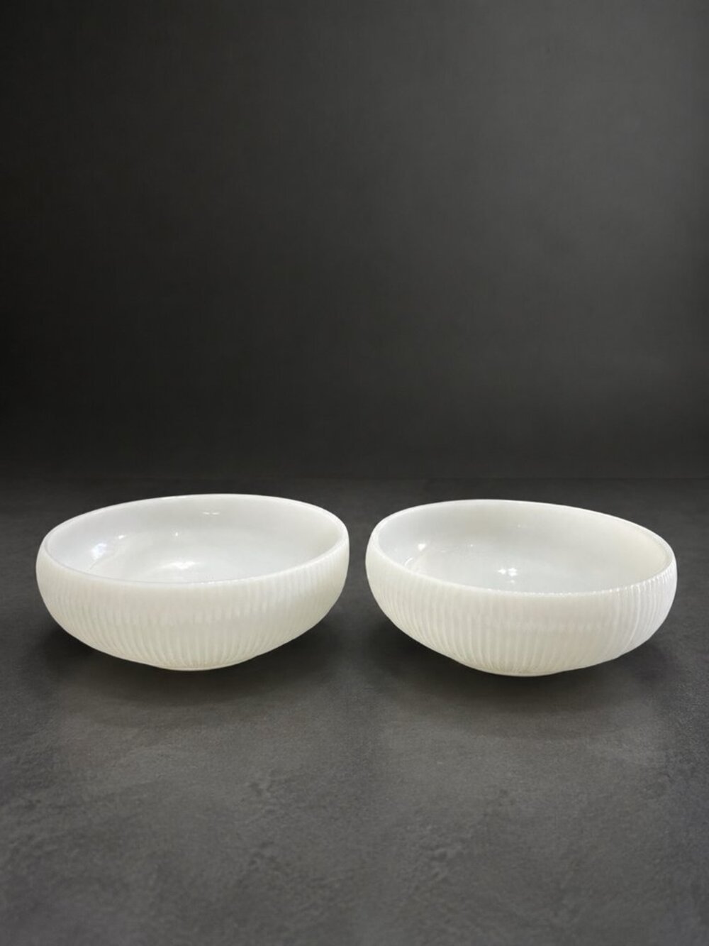 Vintage E.O. Brody Milk Glass Ribbed Bowls Pair MCM Cleveland USA 6.25"